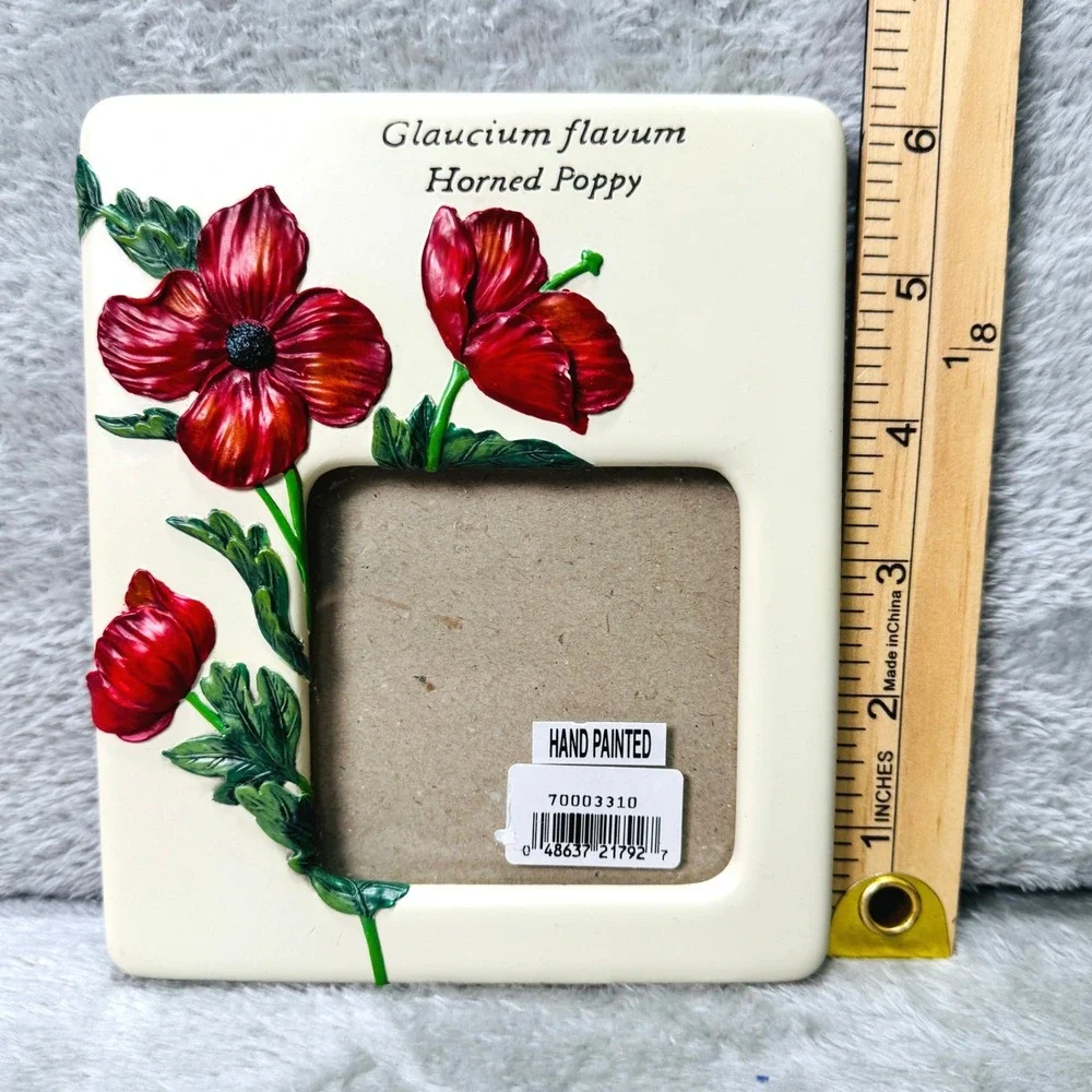 Horned Poppy Glaucium Flavum Carr Hand Painted Ceramic Frame‎ Burnes of Boston